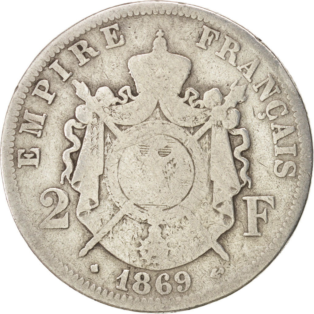 France, Napoleon III, Napoléon III, 2 Francs, 1869, Paris, F(12-15), Silver,...
