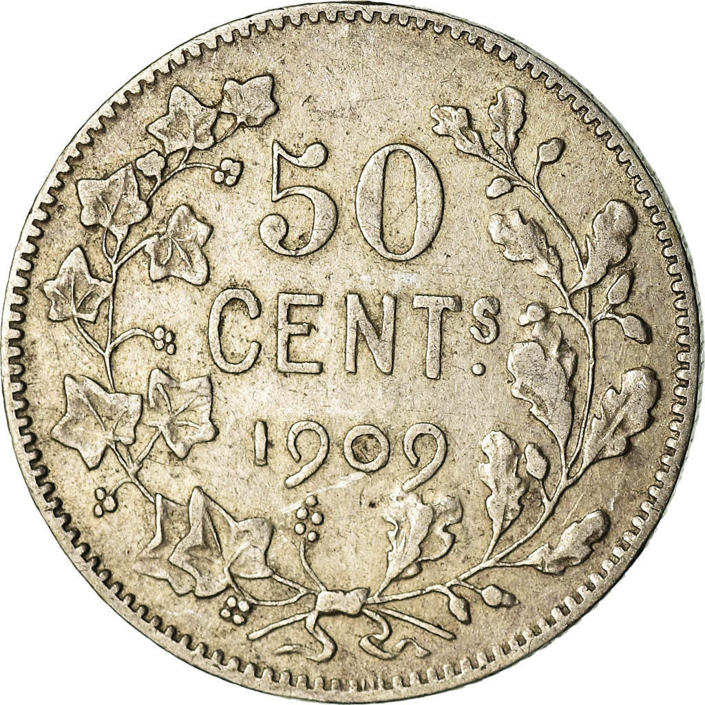 Moneda, Bélgica, 50 Centimes, 1909, BC+, Plata, KM:60.1