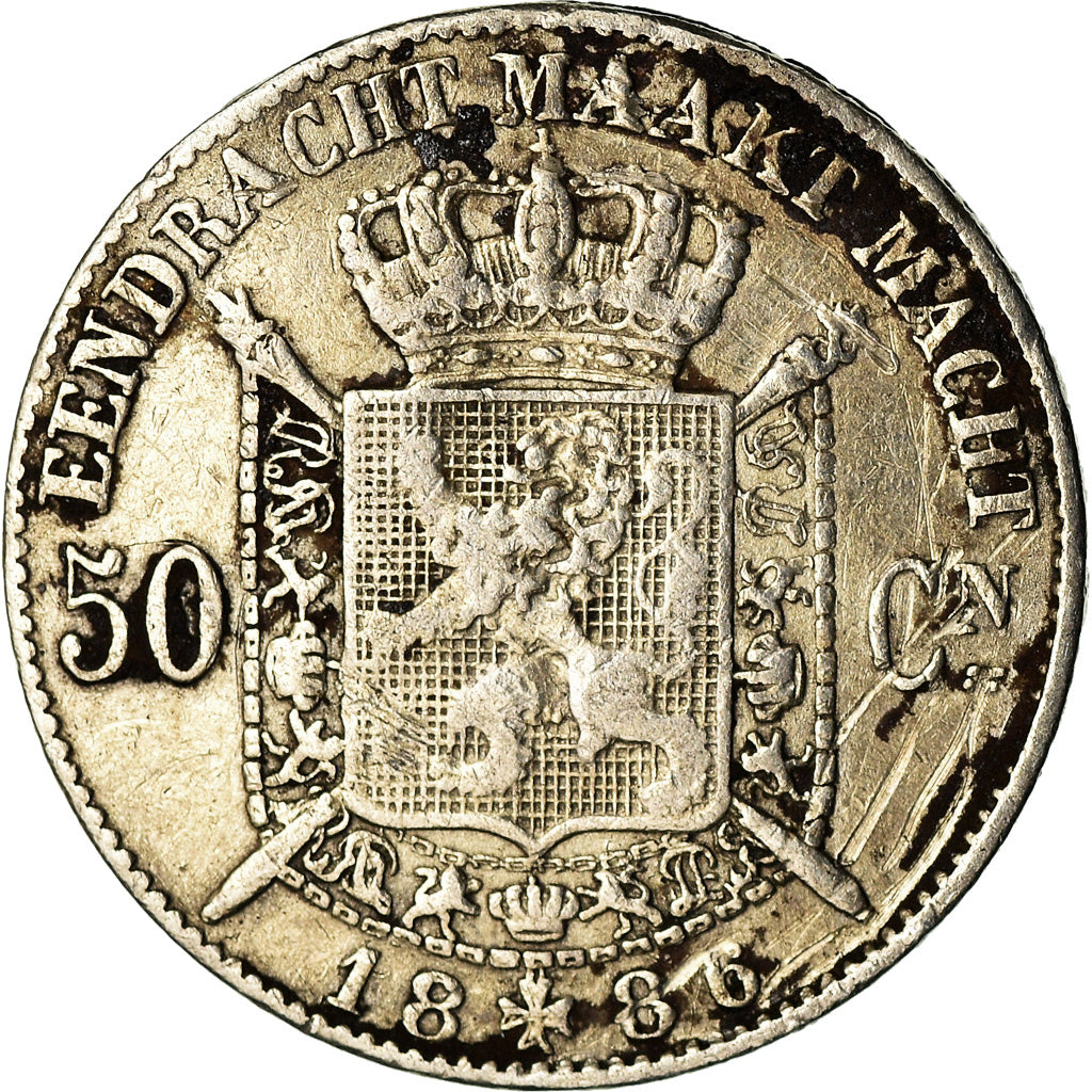 Münze, Belgien, Leopold II, 50 Centimes, 1886, S, Silber, KM:27