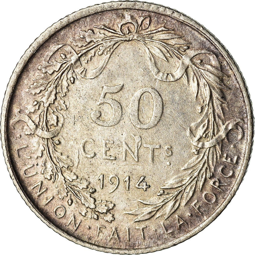 Moneda, Bélgica, 50 Centimes, 1914, BC+, Plata, KM:70
