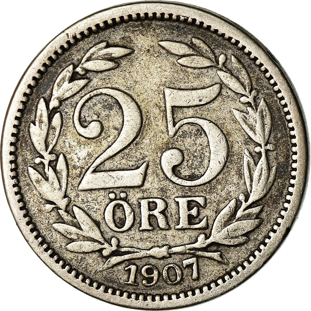 Moneta, Svezia, Oscar II, 25 Öre, 1907, BB, Argento, KM:775