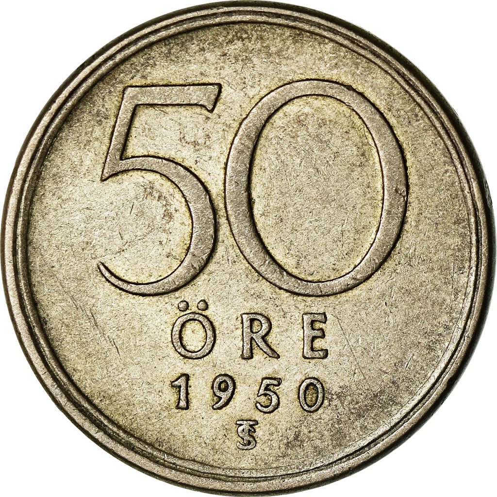Moneta, Svezia, Gustaf V, 50 Öre, 1950, BB, Argento, KM:817