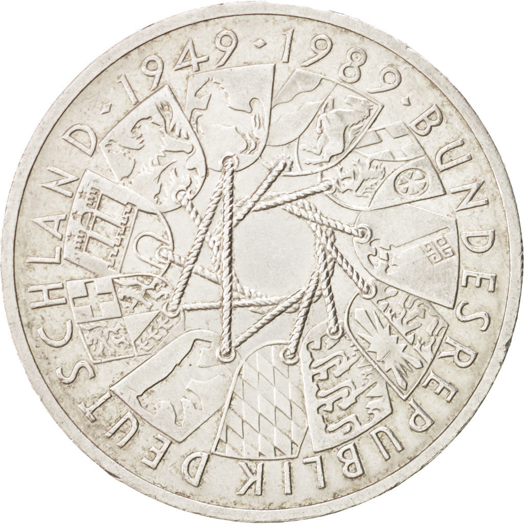GERMANY - FEDERAL REPUBLIC, 10 Mark, 1989, Karlsruhe, Germany, MS(60-62), Sil...