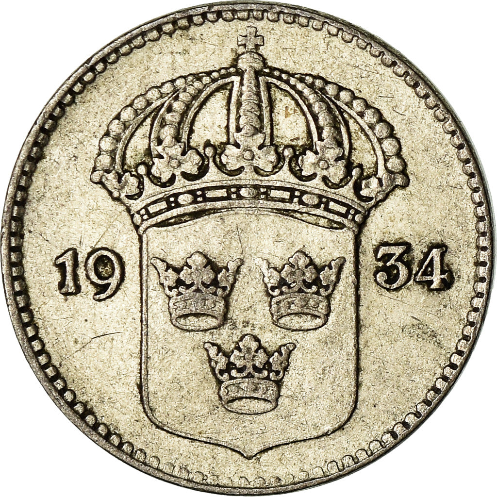 Coin, Sweden, Gustaf V, 10 Öre, 1934, VF(30-35), Nickel-Bronze, KM:795