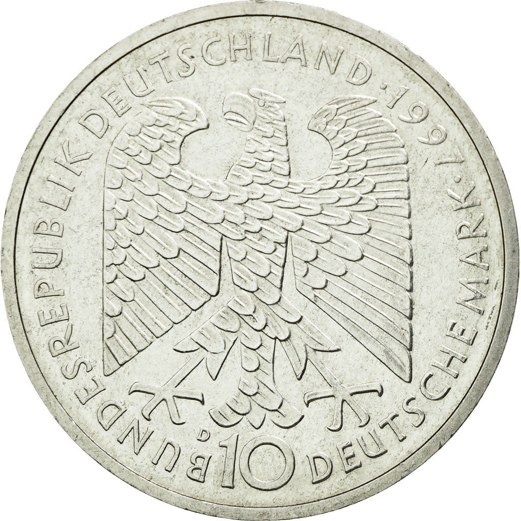 Coin, GERMANY - FEDERAL REPUBLIC, 10 Mark, 1997, Munich, MS(60-62), Silver