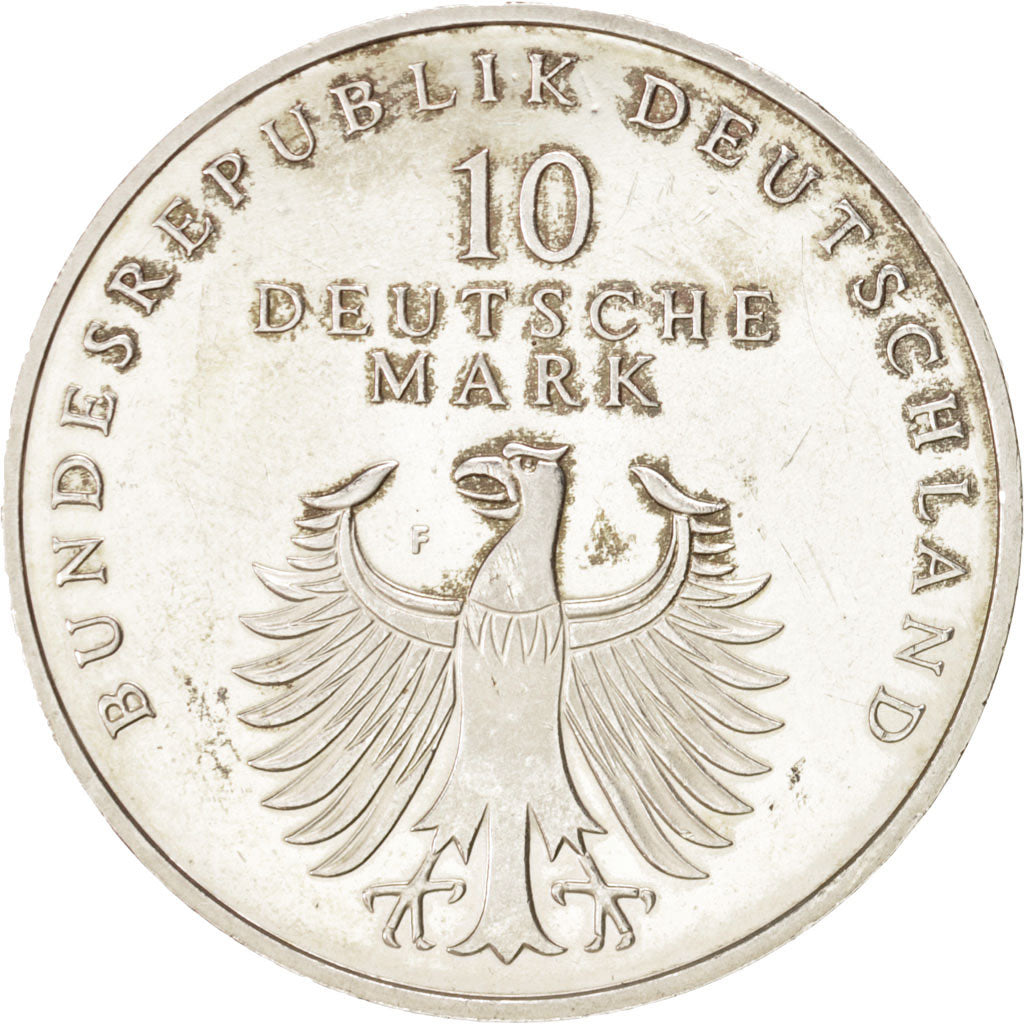 GERMANY - FEDERAL REPUBLIC, 10 Mark, 1998, Stuttgart, MS(60-62), Silver, KM:195