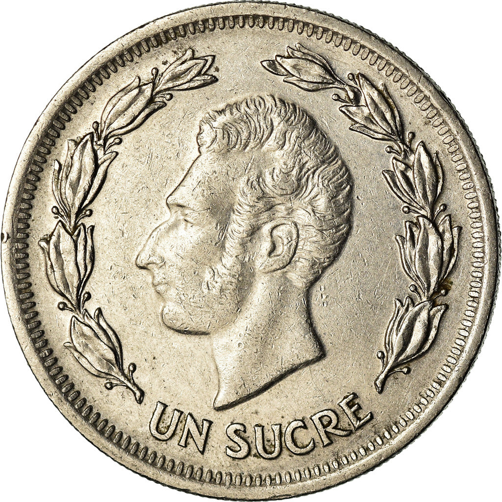 Moeda, Equador, Sucre, Un, 1974, EF(40-45), Aço Revestido a Níquel, KM:83