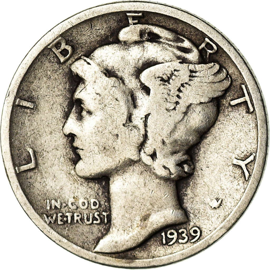 Coin, United States, Mercury Dime, Dime, 1939, U.S. Mint, Philadelphia