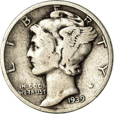 Coin, United States, Mercury Dime, Dime, 1939, U.S. Mint, Philadelphia