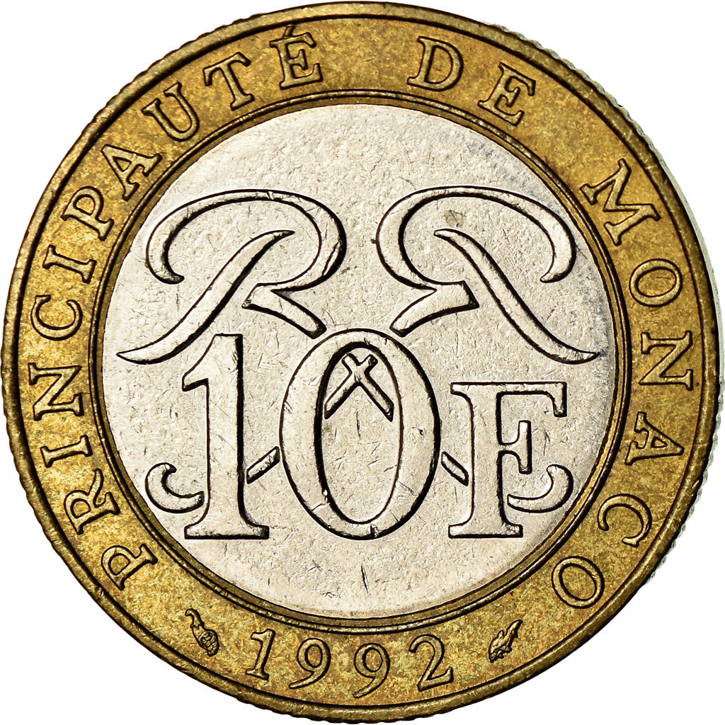 Coin, Monaco, Rainier III, 10 Francs, 1992, EF(40-45), Bi-Metallic, KM:163
