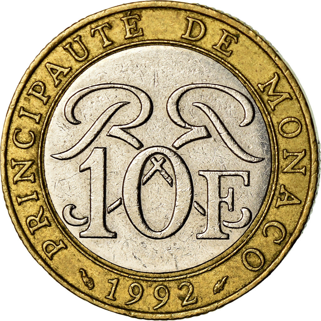 Münze, Monaco, Rainier III, 10 Francs, 1992, S+, Bi-Metallic, KM:163