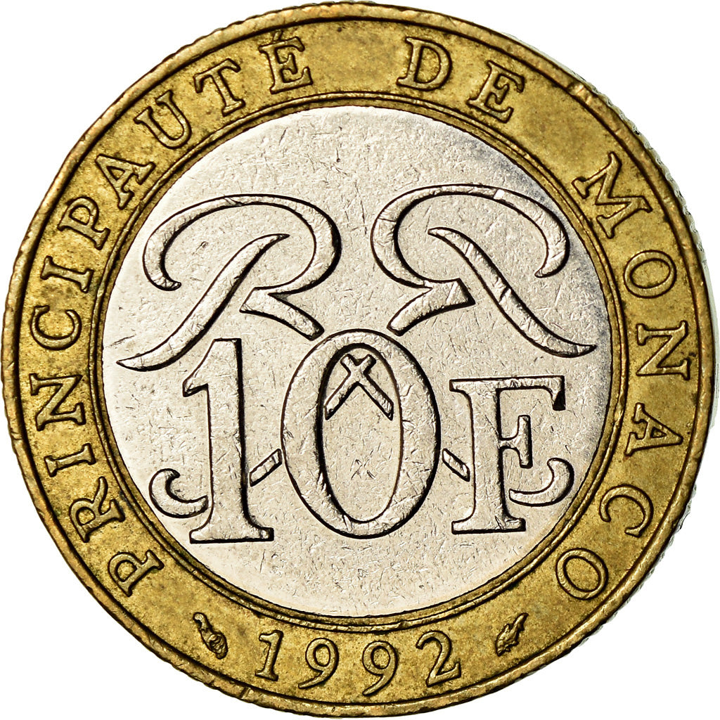 Coin, Monaco, Rainier III, 10 Francs, 1992, EF(40-45), Bi-Metallic, KM:163