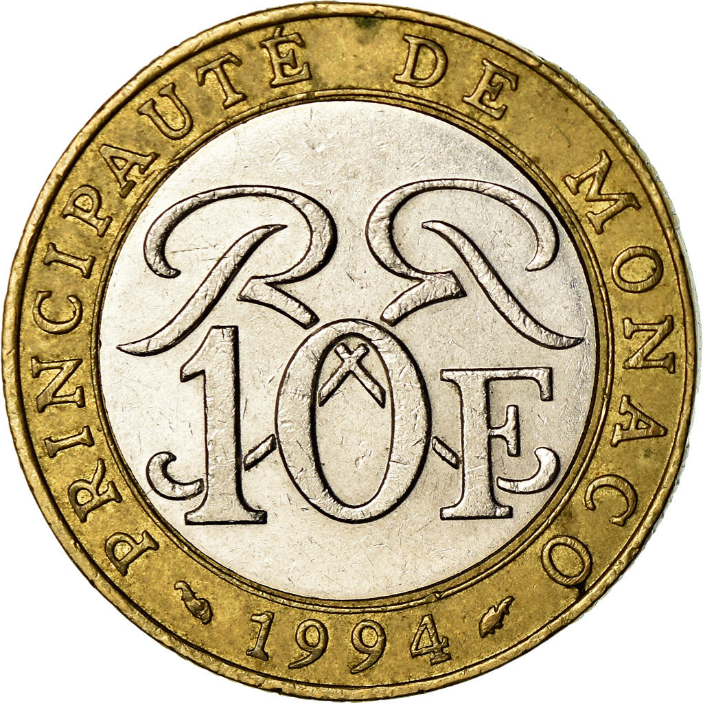 Coin, Monaco, Rainier III, 10 Francs, 1994, EF(40-45), Bi-Metallic, KM:163
