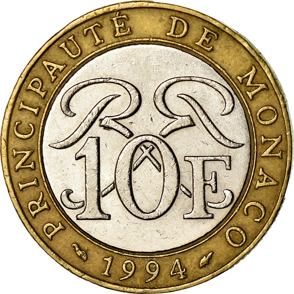 Coin, Monaco, Rainier III, 10 Francs, 1994, EF(40-45), Bi-Metallic, KM:163