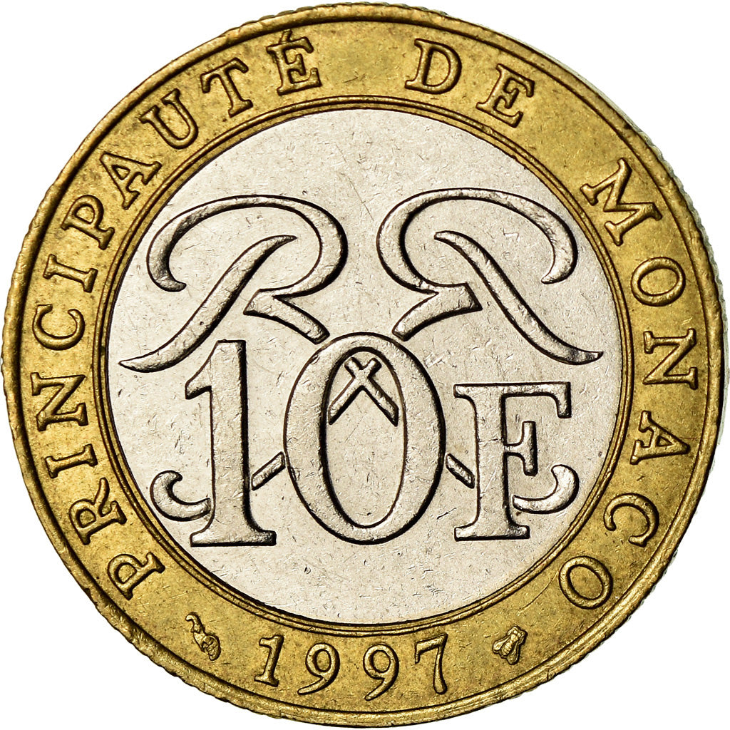 Coin, Monaco, Rainier III, 10 Francs, 1997, EF(40-45), Bi-Metallic, KM:163