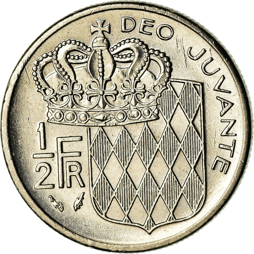 Coin, Monaco, Rainier III, 1/2 Franc, 1977, AU(55-58), Nickel, KM:145