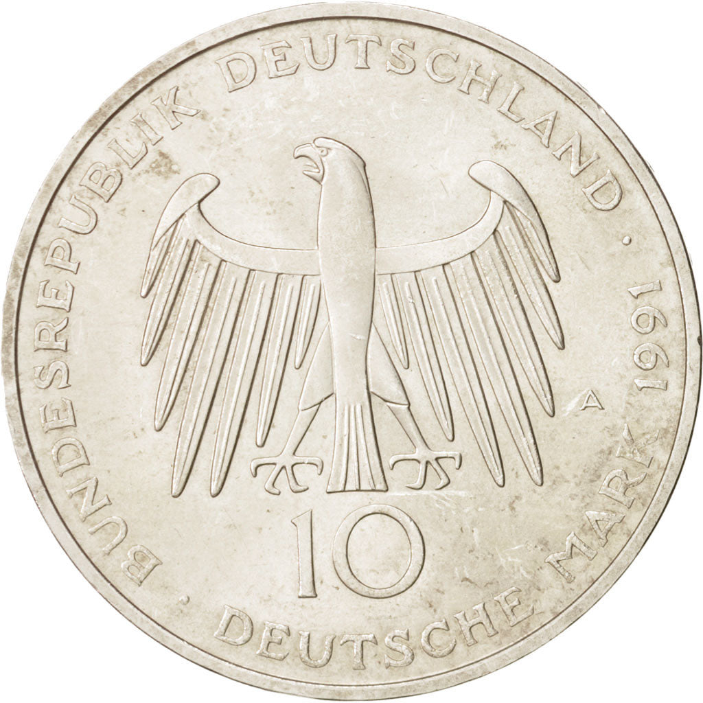 GERMANY - FEDERAL REPUBLIC, 10 Mark, 1991, Berlin, Germany, MS(63), Silver, K...