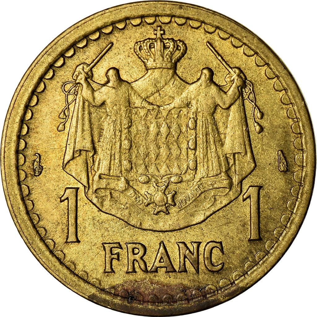 Coin, Monaco, Louis II, Franc, 1943, EF(40-45), Aluminum-Bronze, KM:120A