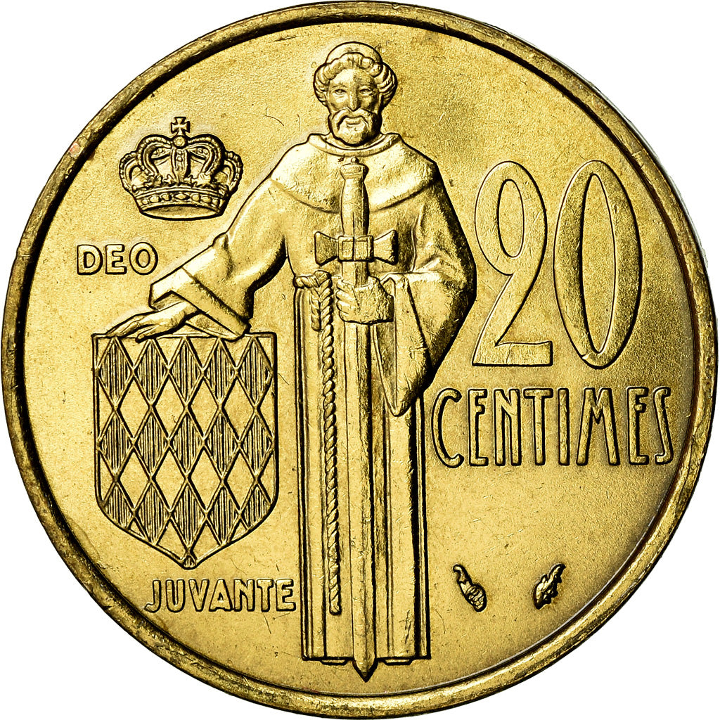 Coin, Monaco, Rainier III, 20 Centimes, 1977, AU(55-58), Aluminum-Bronze