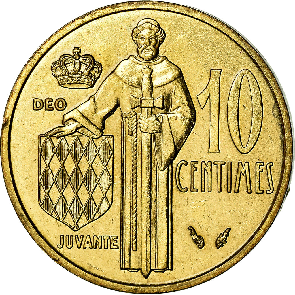 Coin, Monaco, Rainier III, 10 Centimes, 1977, AU(55-58), Aluminum-Bronze