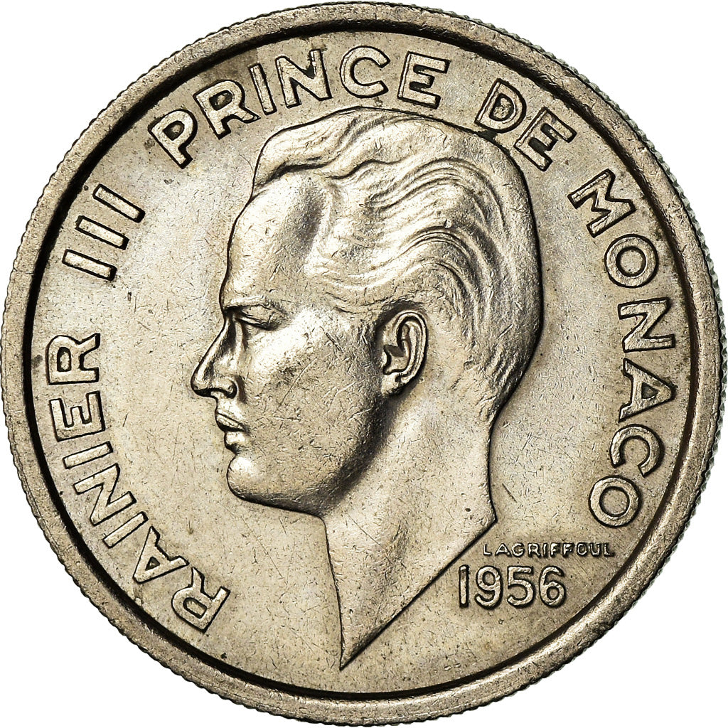 Moeda, Mónaco, Rainier III, 100 Francs, Cent, 1956, EF(40-45), Cobre-níquel