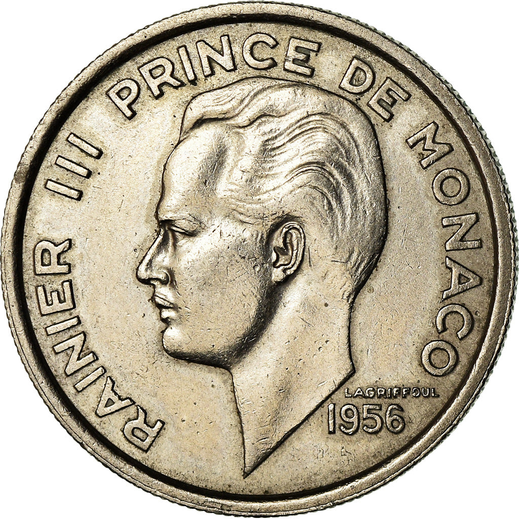 Moeda, Mónaco, Rainier III, 100 Francs, Cent, 1956, EF(40-45), Cobre-níquel