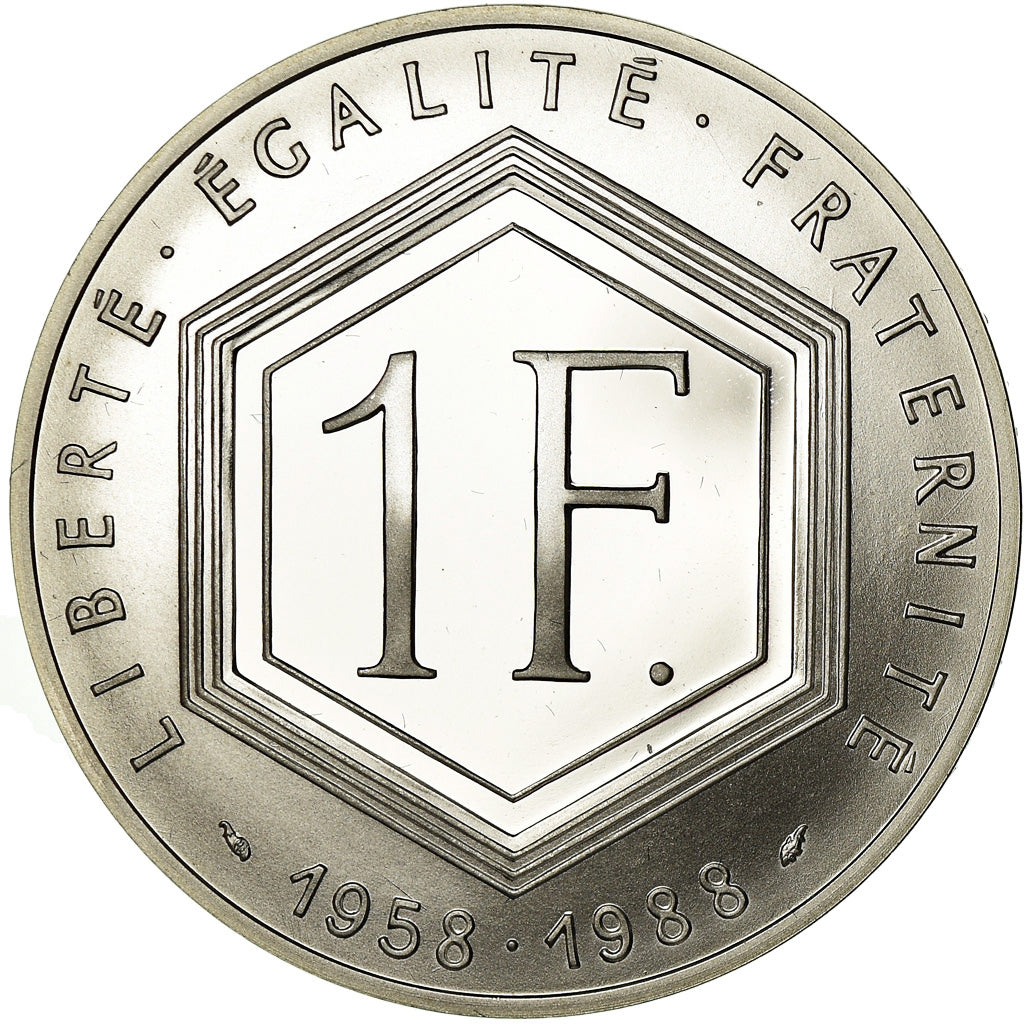 Coin, France, Charles de Gaulle, Franc, 1988, Paris, BE, MS(65-70), Silver
