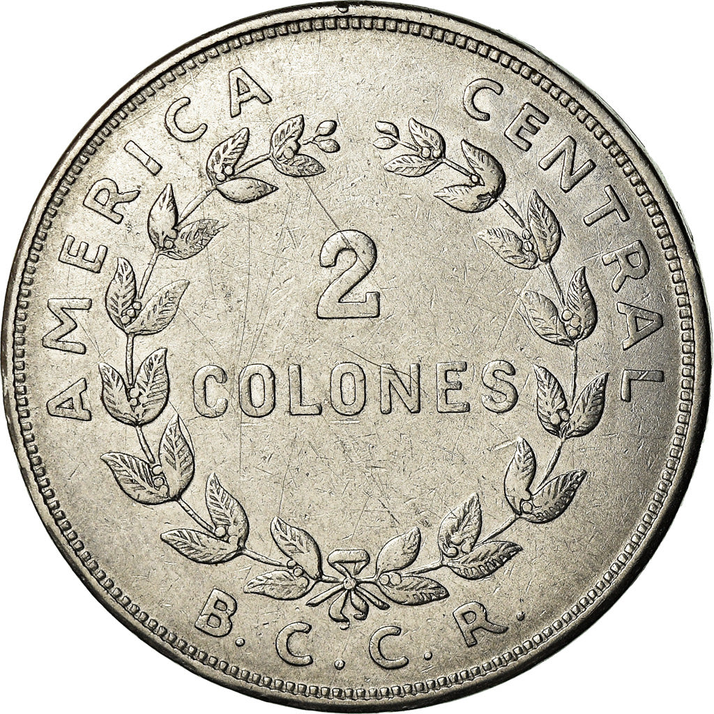 Moneda, Costa Rica, 2 Colones, 1954, MBC, Acero inoxidable, KM:187.1