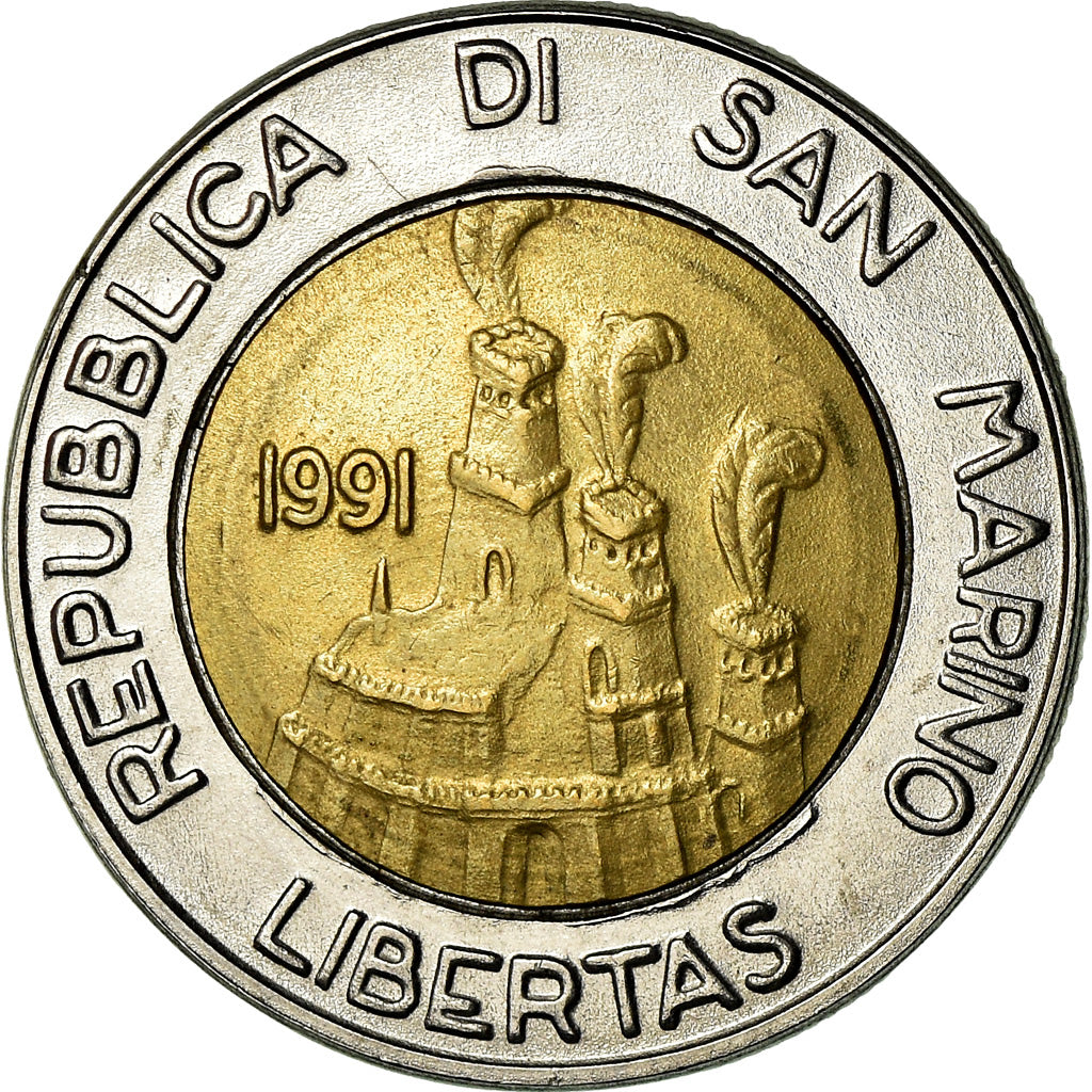 Coin, San Marino, 500 Lire, 1991, AU(55-58), Bi-Metallic, KM:269