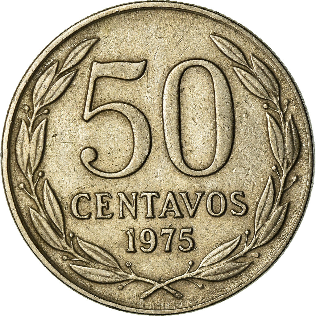 Moneta, Cile, 50 Centavos, 1975, BB, Rame-nichel, KM:206