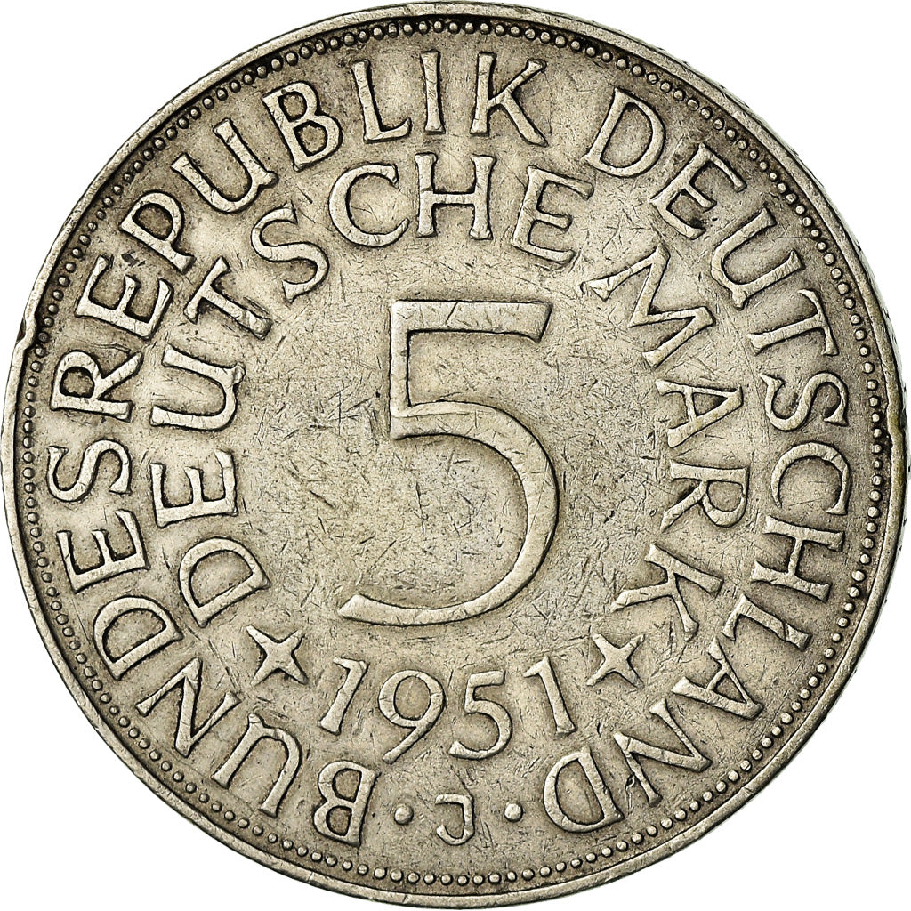 Monnaie, République fédérale allemande, 5 Mark, 1951, Hamburg, TB+, Argent