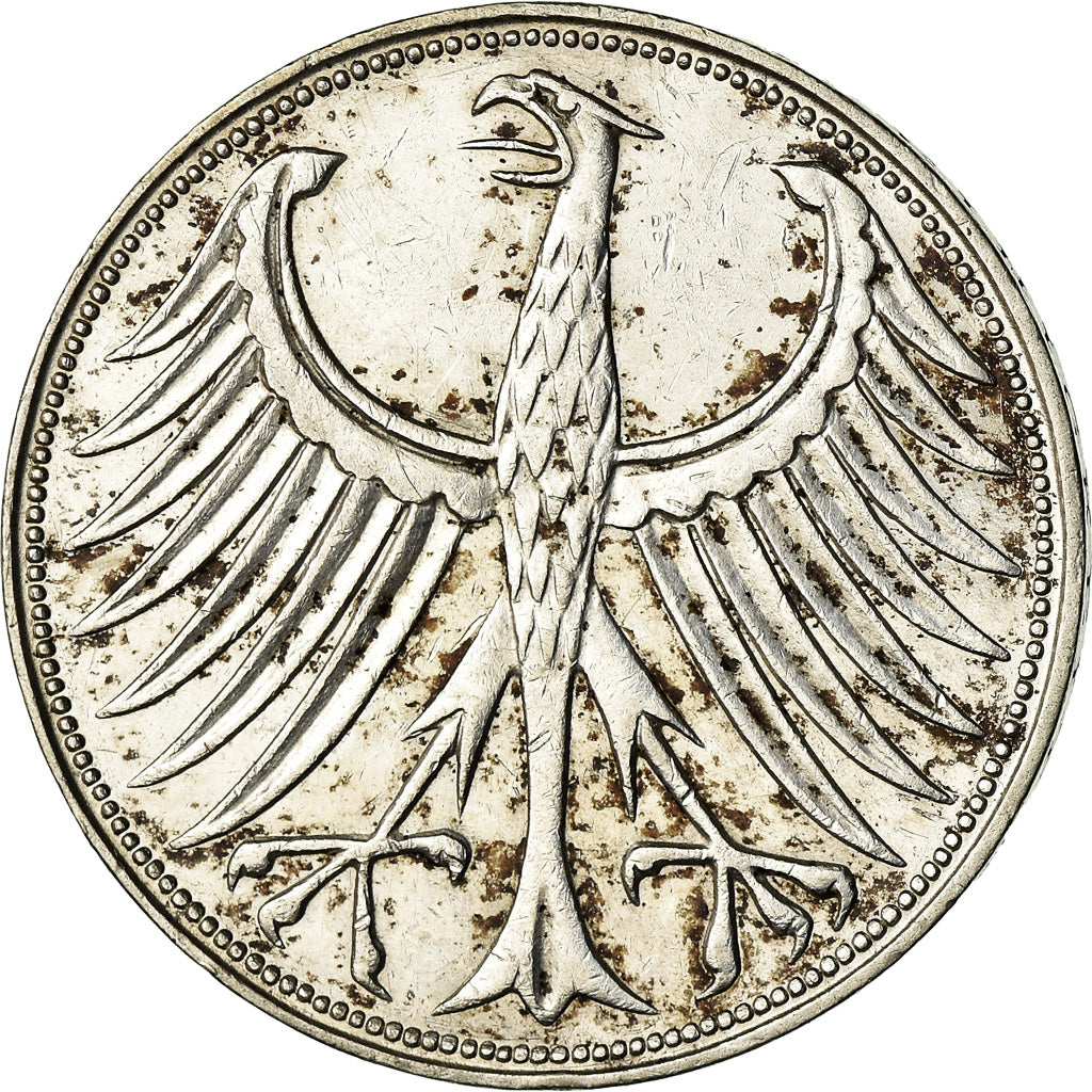 Coin, GERMANY - FEDERAL REPUBLIC, 5 Mark, 1961, Stuttgart, VF(30-35), Silver