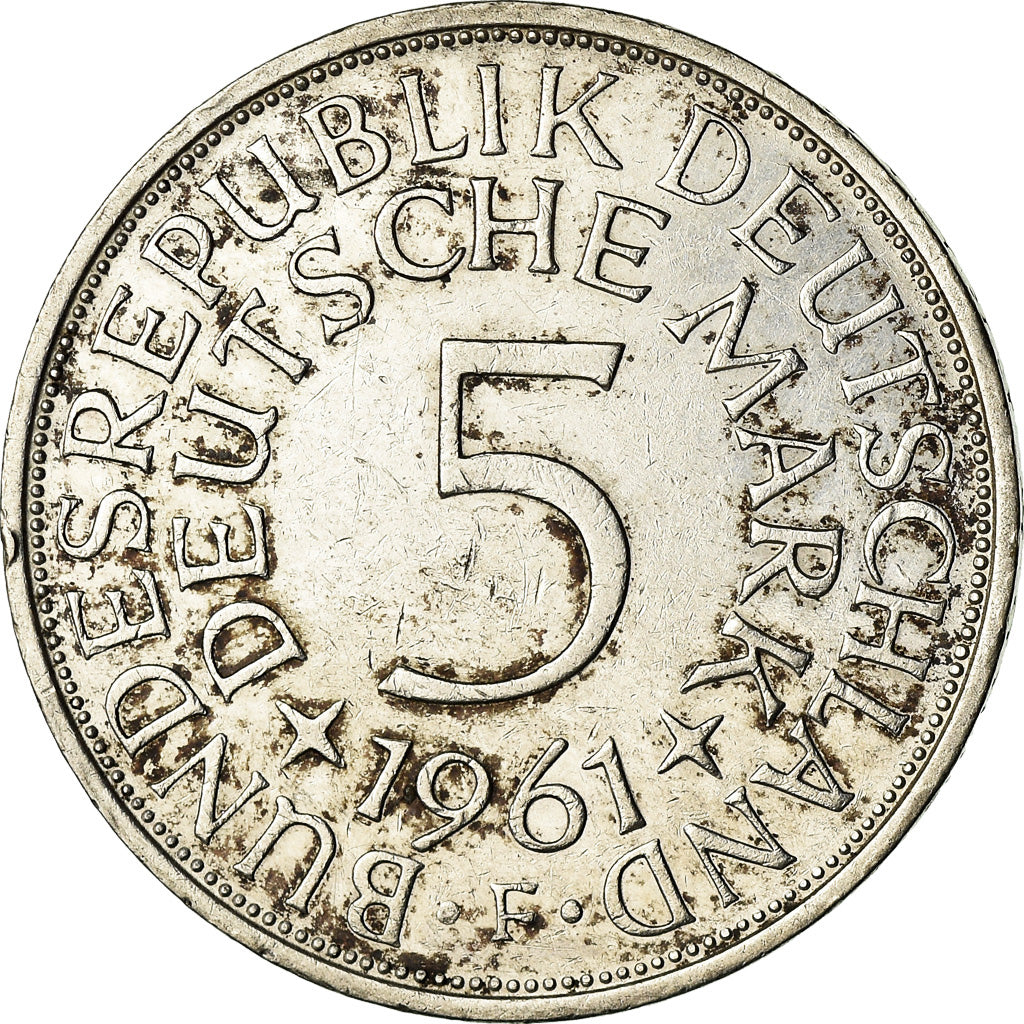 Coin, GERMANY - FEDERAL REPUBLIC, 5 Mark, 1961, Stuttgart, VF(30-35), Silver