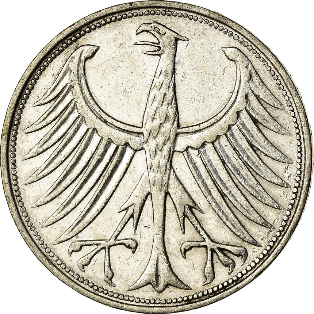 Coin, GERMANY - FEDERAL REPUBLIC, 5 Mark, 1963, Stuttgart, EF(40-45), Silver