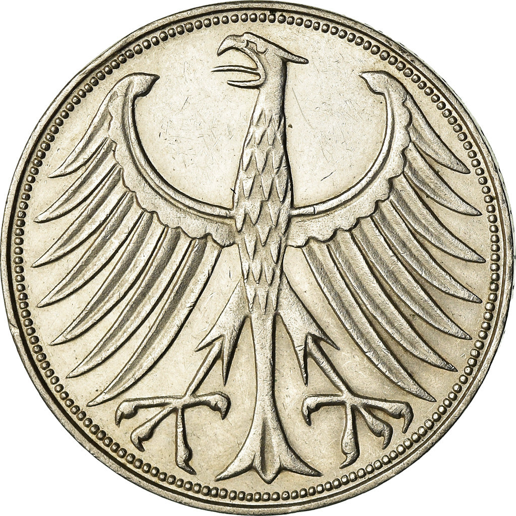 Moneta, GERMANIA - REPUBBLICA FEDERALE, 5 Mark, 1964, Karlsruhe, BB+, Argento