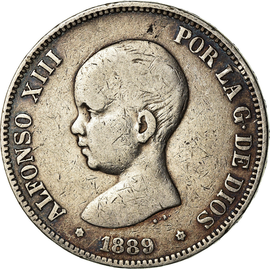 Coin, Spain, Alfonso XIII, 5 Pesetas, 1889, Madrid, VF(30-35), Silver, KM:689