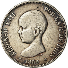 Coin, Spain, Alfonso XIII, 5 Pesetas, 1889, Madrid, VF(30-35), Silver, KM:689