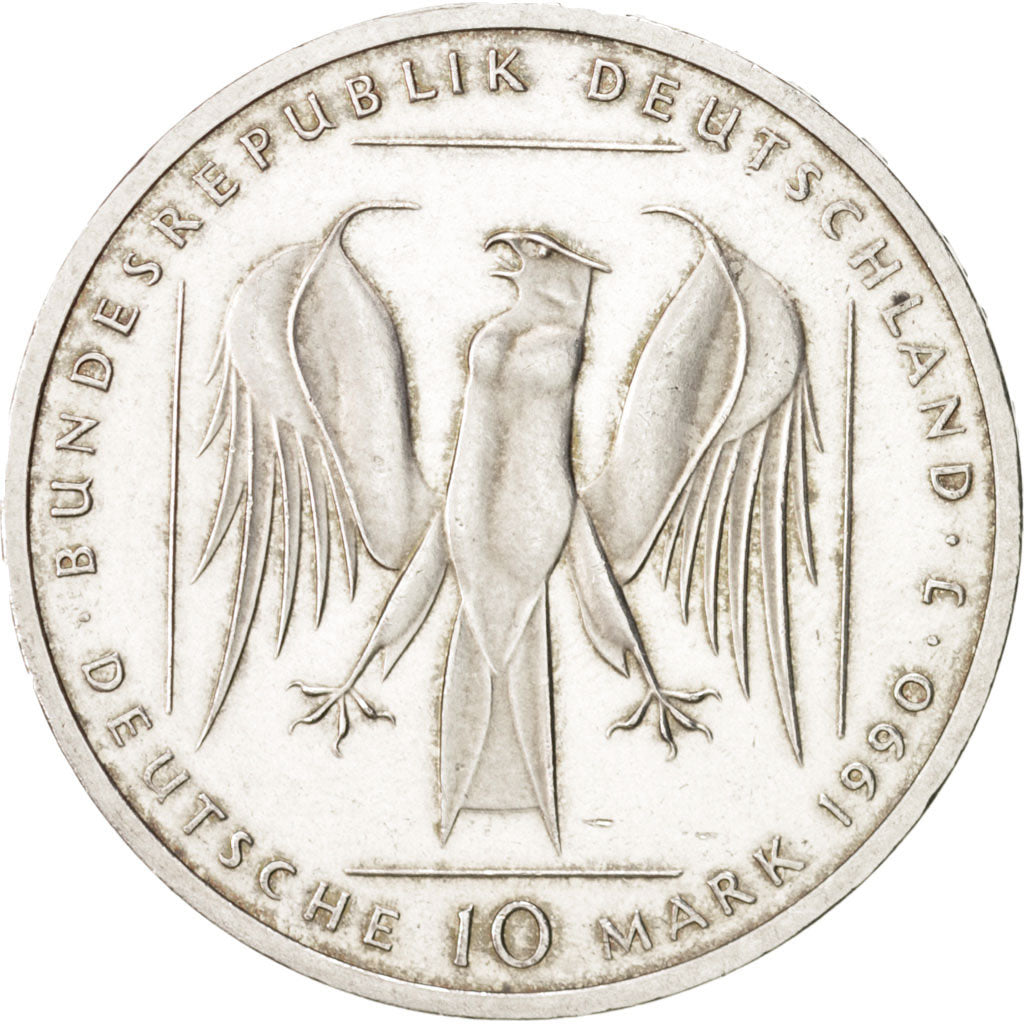 GERMANY - FEDERAL REPUBLIC, 10 Mark, 1990, Hamburg, Germany, MS(63), Silver,...