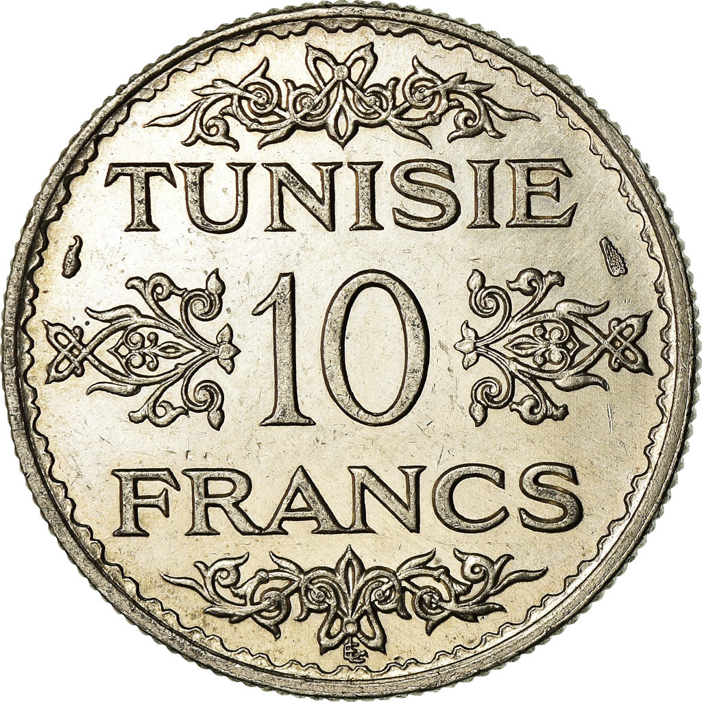 Coin, Tunisia, Ahmad Pasha Bey, 10 Francs, 1934, Paris, EF(40-45), Silver