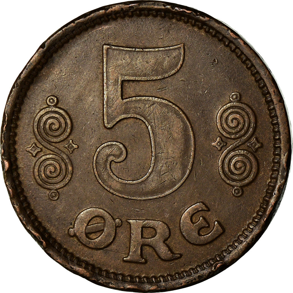 Moneta, Danimarca, Christian X, 5 Öre, 1916, Copenhagen, MB+, Bronzo, KM:814.1
