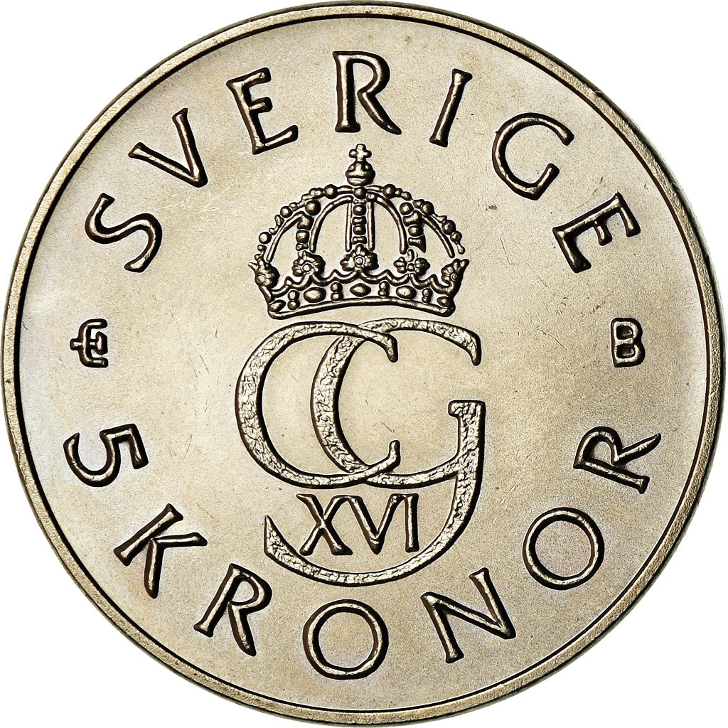 Coin, Sweden, Carl XVI Gustaf, 5 Kronor, 1995, AU(50-53), Copper-Nickel Clad