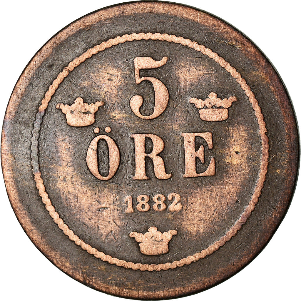 Münze, Schweden, Oscar II, 5 Öre, 1882, SGE+, Bronze, KM:736