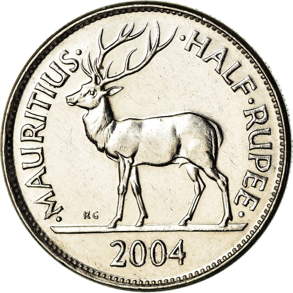 Coin, Mauritius, 1/2 Rupee, 2004, EF(40-45), Nickel plated steel, KM:54