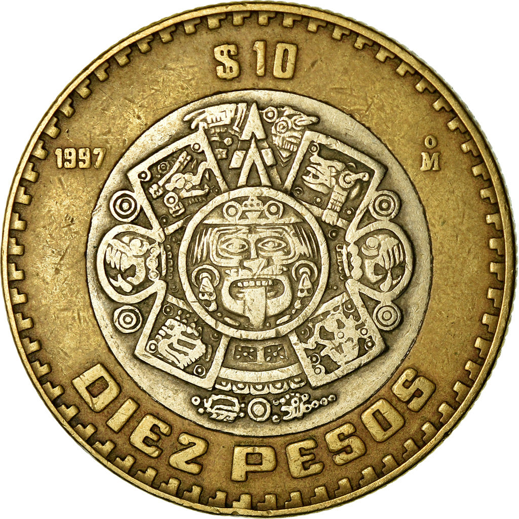Moneda, México, 10 Pesos, 1997, Mexico City, MBC, Bimetálico, KM:616