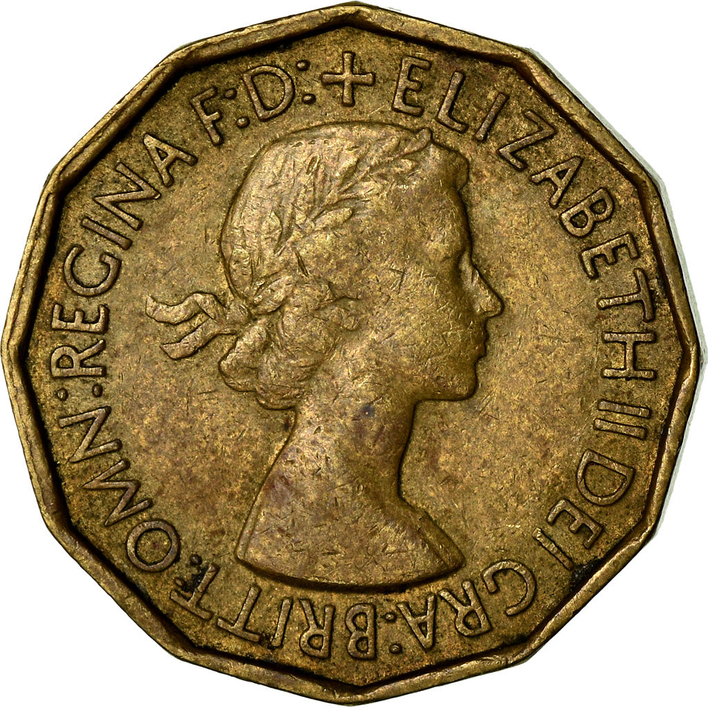 Monnaie, Grande-Bretagne, Elizabeth II, 3 Pence, 1953, TB+, Nickel-brass, KM:886