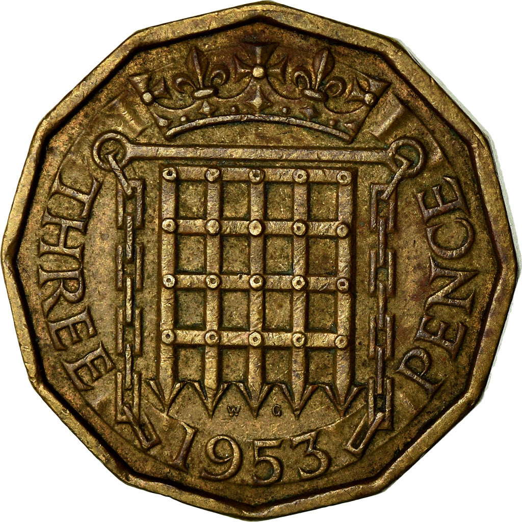 Monnaie, Grande-Bretagne, Elizabeth II, 3 Pence, 1953, TB+, Nickel-brass, KM:886