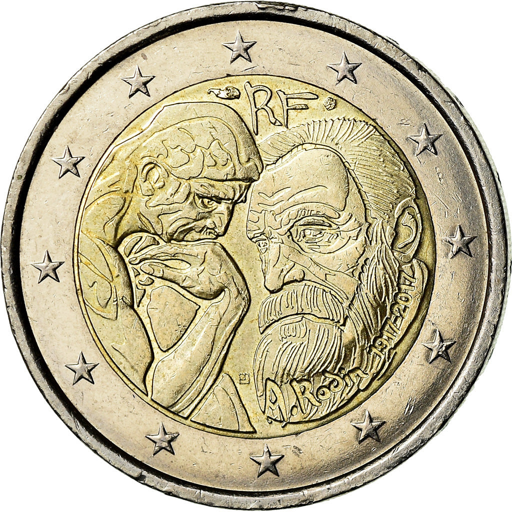 Francia, 2 Euro, Auguste Rodin, 2017, BB+, Bi-metallico, Gadoury:25, KM:New