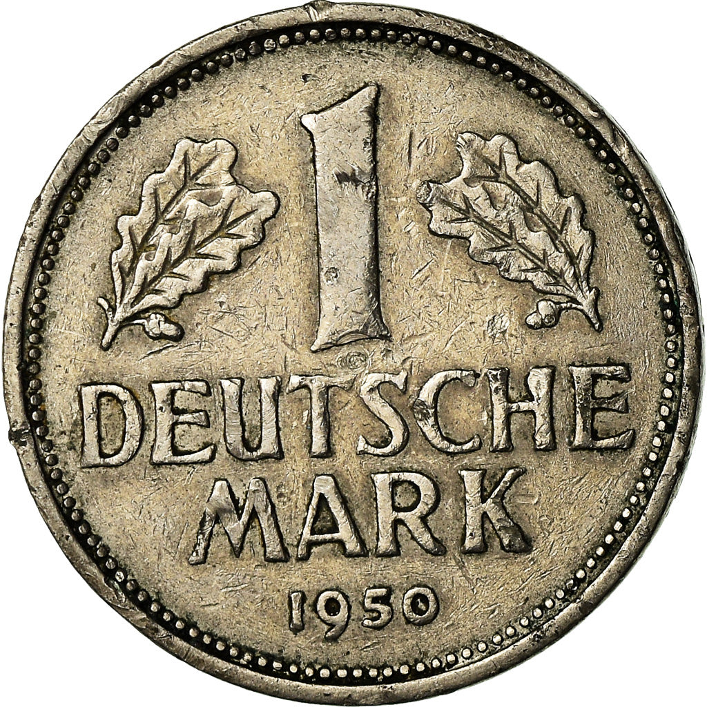 Coin, GERMANY - FEDERAL REPUBLIC, Mark, 1950, Hamburg, VF(30-35), Copper-nickel
