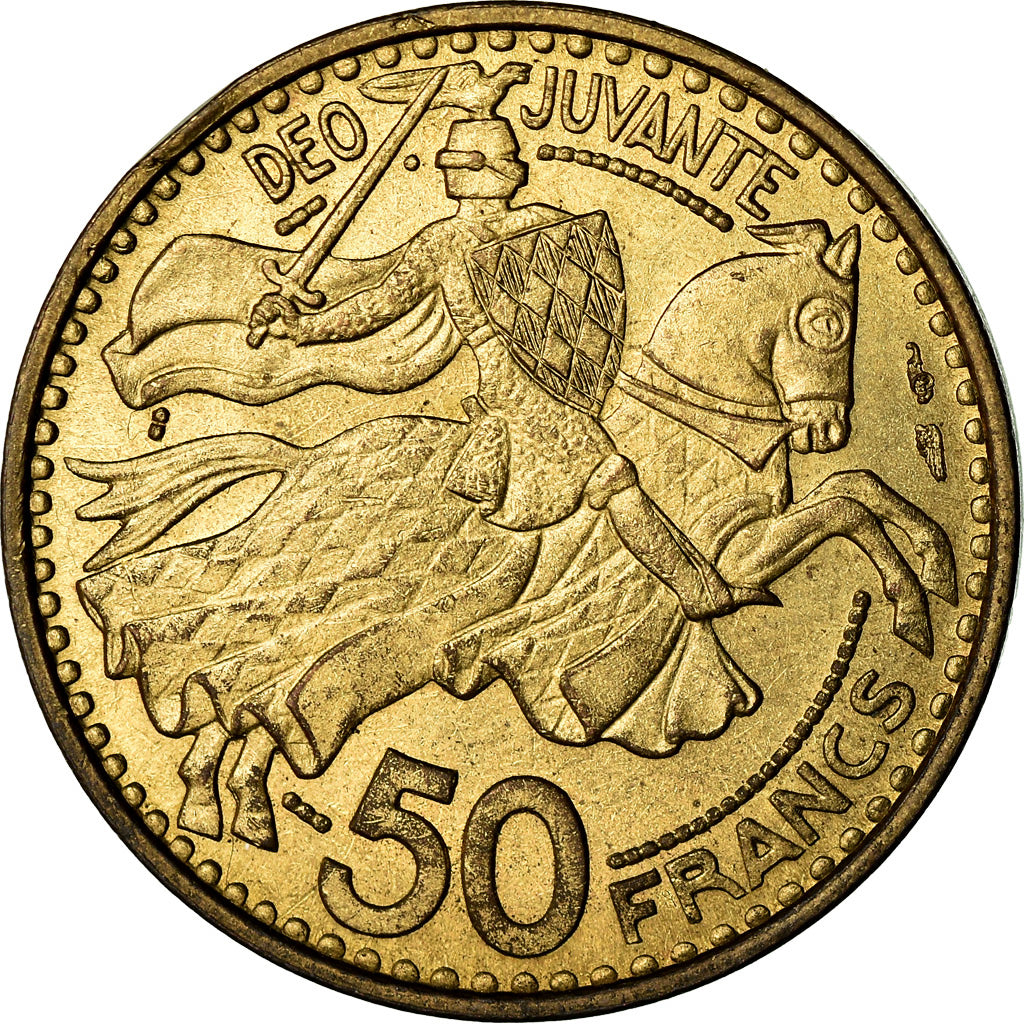 Coin, Monaco, Rainier III, 50 Francs, Cinquante, 1950, AU(55-58)