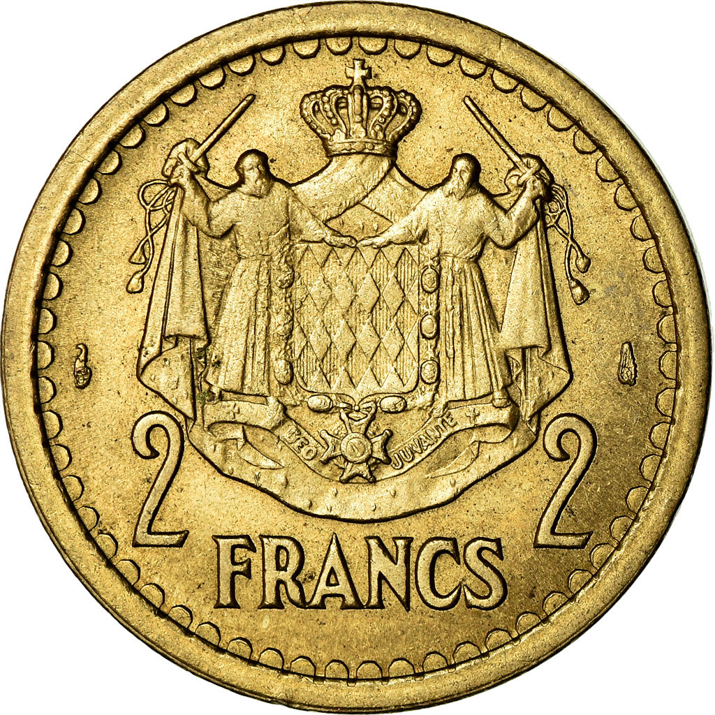 Coin, Monaco, 2 Francs, Undated (1943), Poissy, AU(55-58), Cupro-Aluminium